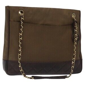 Chanel Chain Tote Bag Coated Canvas Leather Brown Gold CC
